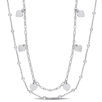 Mimi & Max Heart And Ball Bead Chain Necklace In Sterling Silver - 19.5 In In Silver
