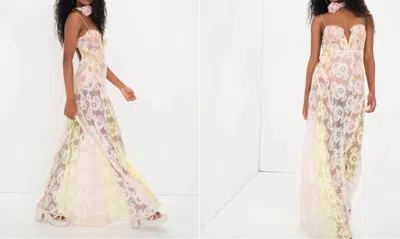 For Love & Lemons Blossom Maxi Dress In Pink, Yellow, Peach Floral In White