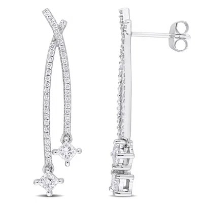 Created Forever 1ct Tw Princess And Round-cut Lab-grown Diamond Double Strand Earrings In 14k White Gold In Silver