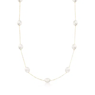 Ross-simons 8-8.5mm Cultured Pearl Station Necklace In 14kt Yellow Gold In Gold