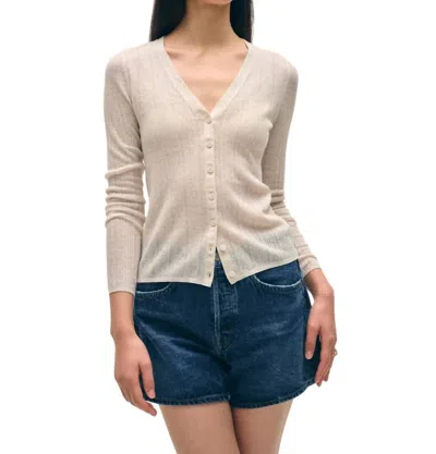White + Warren Linen Gauze Variegated Ribbed Cardi Top In Calico In Beige