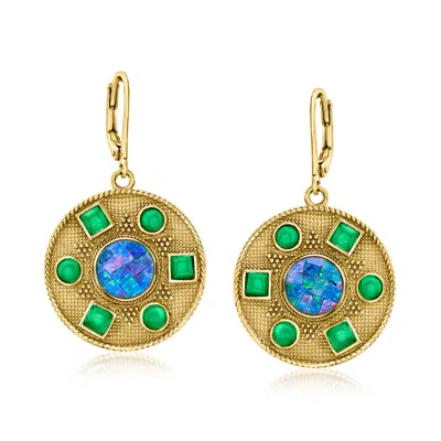 Ross-simons Mosaic Black Opal Triplet Drop Earrings With Green Agate In 18kt Gold Over Sterling In Blue