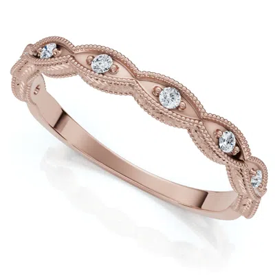 Pompeii3 Diamond Wedding Ring With Antique Design 14k Gold Lab Grown Stackable Band In Pink