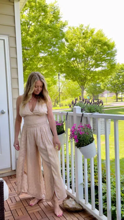 Surf Gypsy Tan Fringe Hem Scallop Pants In Light Tan In Brown