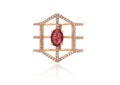 Diana M. 14kt Rg Ring With 0.33ct And 0.80ct Rb / 4.36 Gm / 101stone In Pink