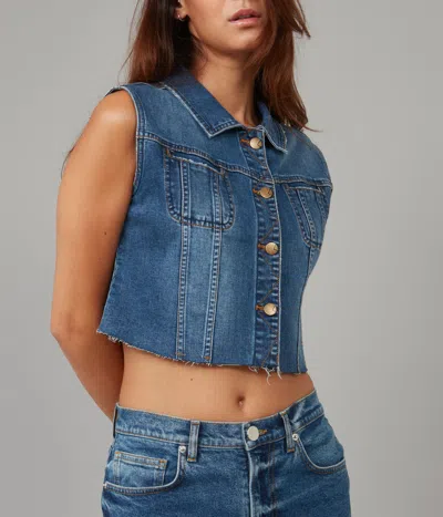 Lola Jeans Women's Gabbie-dis Cropped Denim Vest In Blue