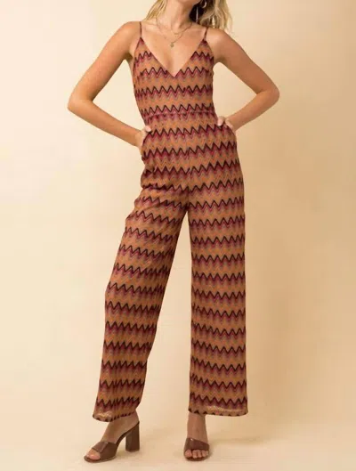 Gilli Crochet Chevron Jumpsuit In Multi In Brown