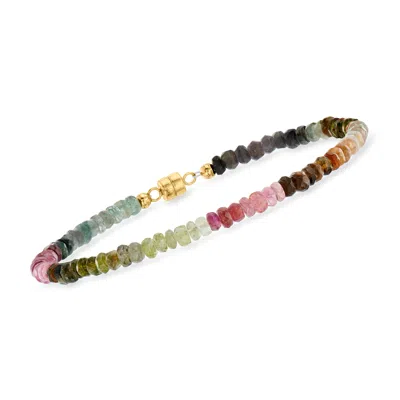 Ross-simons Multicolored Tourmaline Bead Bracelet With 14kt Yellow Gold Magnetic Clasp In Red