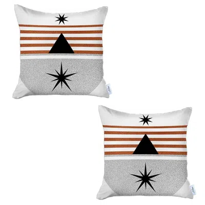 Homezia Set Of 2 Orange And Ivory Striped Pillow Covers