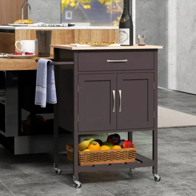 Hivvago Rolling Kitchen Island Cart With Drawer And Towel Rack-brown