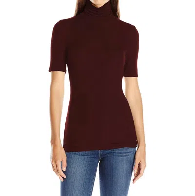 Three Dots Cleo Turtleneck Viscose Top Shirt In Bordeauxx In Red