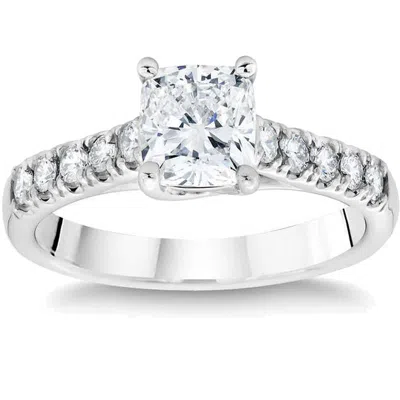 Pompeii3 1 1/2 Ct Cushion Diamond Engagement Ring 14k White Gold Lab Grown In Silver