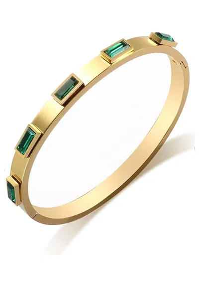 Liv Oliver 18k Gold Plated Green Station Bangle In Silver