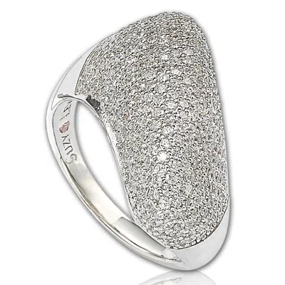 Suzy Levian Sterling Silver Pave Cubic Zirconia Diagonal Pave Ring In Silver