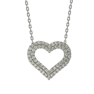 Suzy Levian White Cubic Zirconia Sterling Silver Heart Pendant In Silver