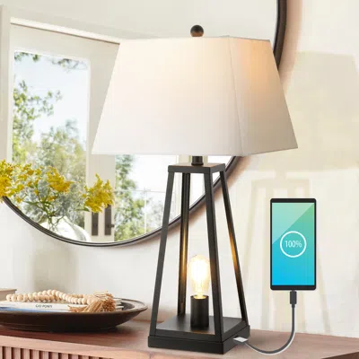 Jonathan Y Waylon 28.5" Classic Industrial Iron Nightlight Led Table Lamp With Usb Charging Port