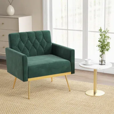 Hivvago Modern Velvet Accent Chair With Button Tufted Back Golden Metal Legs And Adjustable Foot Pads-green