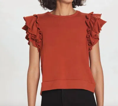 Goldie Flutter Sleeve French Terry Shell Top In Orange