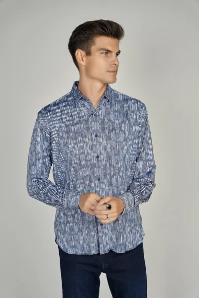 Luchiano Visconti Navy And White Striped Shirt Signature Collection In Blue