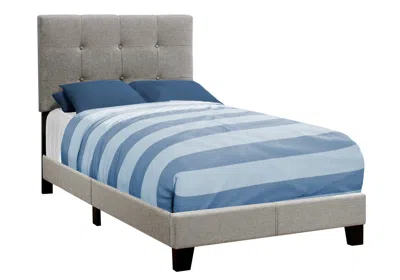 Homezia Twin Tufted Gray Upholstered Linen Bed With Nailhead Trim