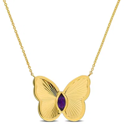 Mimi & Max 1/8ct Tgw Amethyst Butterfly Pendant Necklace In 10k Yellow Gold-17 In In Gold