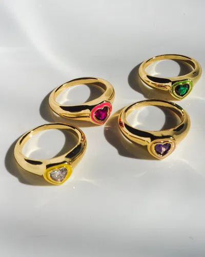 Luv Aj Heart Signet Ring- Hot Pink- Gold In Silver