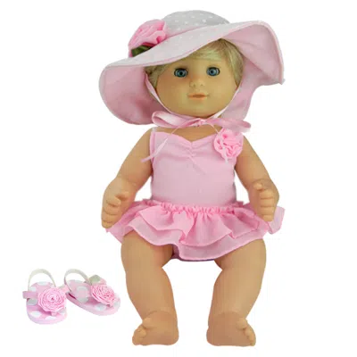 Teamson Sophia's Bathing Suit, Sun Hat & Flip Flops For 15" Dolls, Pink
