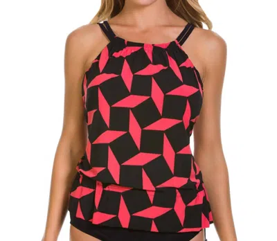 Magicsuit Gridlock Jodi High Neck Underwire Tankini Top In Coral In Multi