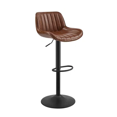 Homezia Set Of Two 31" Brown And Black Faux Leather And Steel Swivel Low Back Adjustable Height Bar Chairs