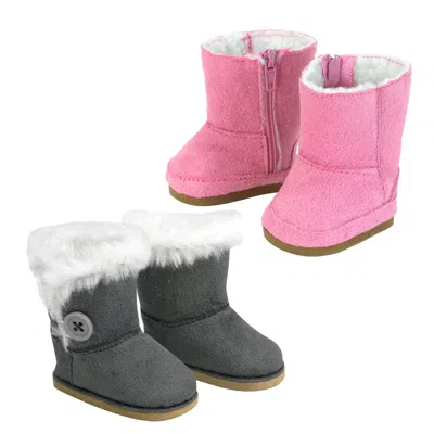 Teamson Sophia's 2-pair, Winter Boots For 18" Dolls, Pink/gray