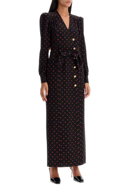 Shop Alessandra Rich Silk Maxi Dress With Polka Dots In Black