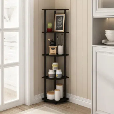 Quikfurn 5-shelf Modern Corner Bookcase In Espresso Black Wood Finish