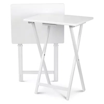 Quikfurn Set Of 2 - Folding Tv Tray Table In White Wood Finish