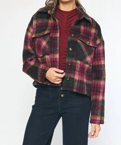 Entro Cranberry Cider Shacket In Multi Color In Blue