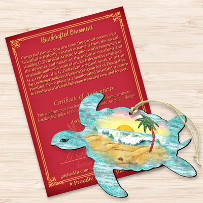 Designocracy Turtle Scenic Wood Christmas Ornaments Set Of 2 G. Debrekht Coastal