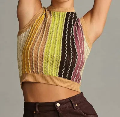Eva Franco Crewneck Knit Vest In Multi In Gold