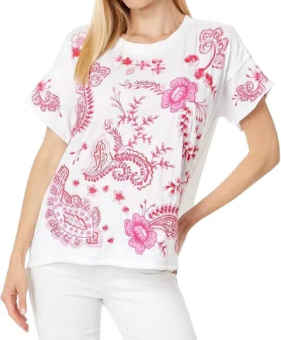 Johnny Was Cassia Embroidered Swing Tee In White