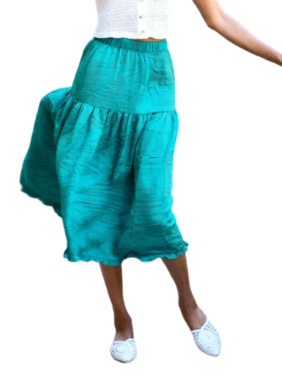 CURRENT AIR OZ TIERED MIDI SKIRT IN EMERALD GREEN 