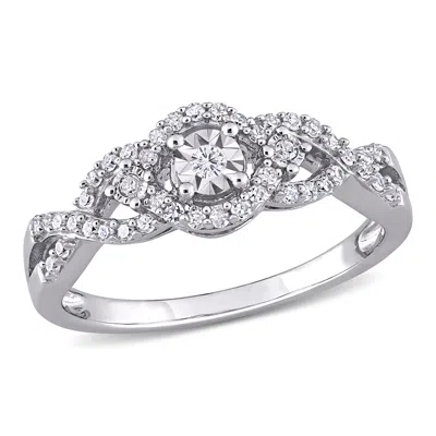 Mimi & Max 1/4ct Tw Diamond Swirl Halo Ring In Sterling Silver In Silver