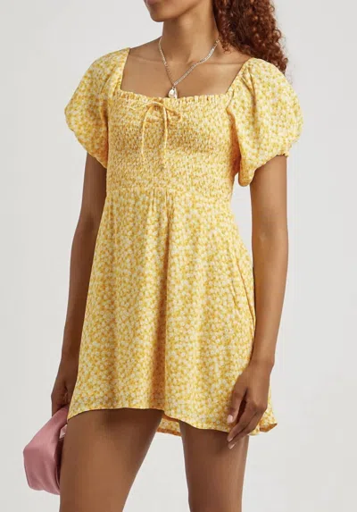 Faithfull The Brand Domenica Mini Dress In Careyes Floral - Marigold In Yellow