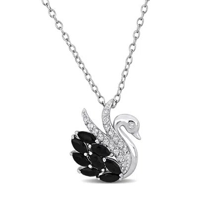 Mimi & Max 1 2/5ct Tgw Black Spinel White Topaz Swan Necklace Sterling Silver-18 + 2 Ext. In Black
