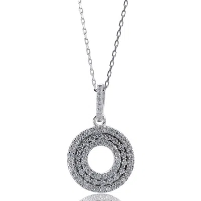 Suzy Levian Sterling Silver Cubic Zirconia White 3-row Circle Pendant In Silver