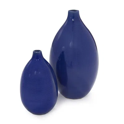 Homezia Set Of 2 Deep Indigo Blue Ceramic Bulb Vases