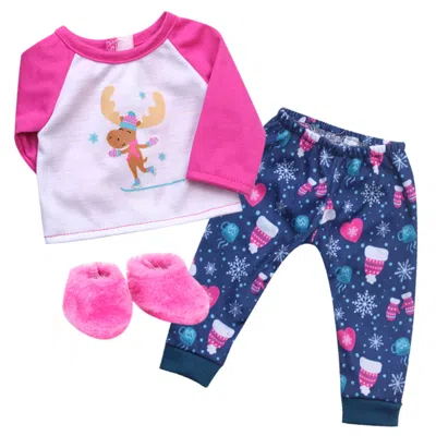 Teamson Sophia's Winter Moose Print Pajamas And Slippers For 15" Dolls