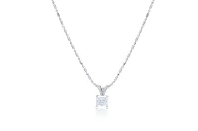 Diana M. 14kt White Gold Solitaire Diamond Pendant Featuring 0.84 Ct Clarity Enhanced Princess Cut Diamond In Silver