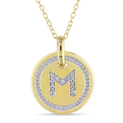 Mimi & Max M Initial Diamond Accent Pendant With Chain In Yellow Plated Sterling Silver In Silver