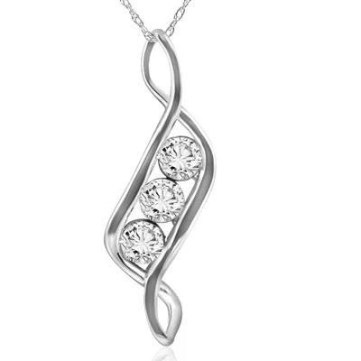 Pompeii3 1ct Three Stone Diamond Pendant 14k White Gold In Silver
