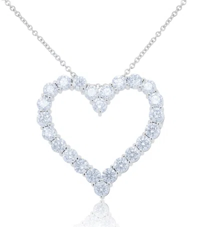 Diana M. 18kt White Gold Open Heart Pendant Featuring 5.85 Cts Of Round Diamonds, 24 Stones In Silver