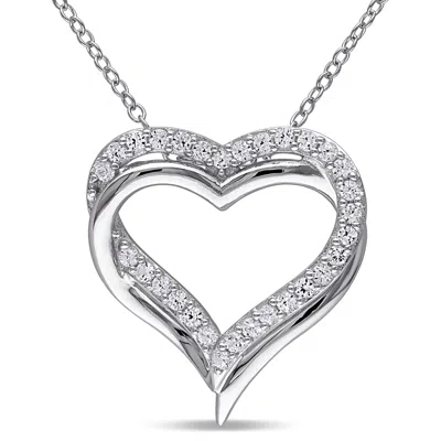 Mimi & Max Created White Sapphire Crossover Heart Necklace In Sterling Silver In Silver