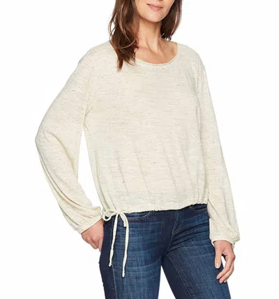 Three Dots Nepps Jersey Neck Short Shirt In Cream In Beige